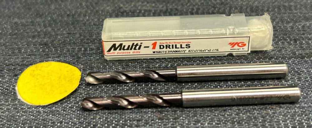 YG-1 MULTI-1 2 FLUTE  DRILL BIT M16027  #27  DIAMETER  3/16" SHANK   LOT OF 2