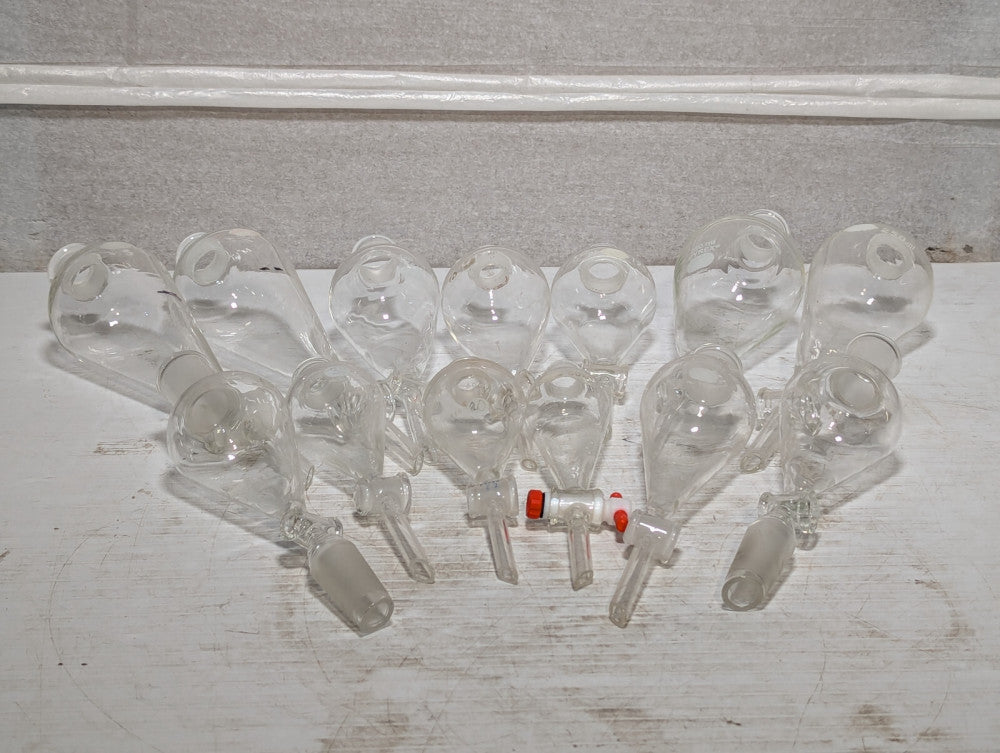Lot of 13: Lab Glass Seperatory Funnels -Kimax Kimble 29057-F 125mL, 60mL, 250mL