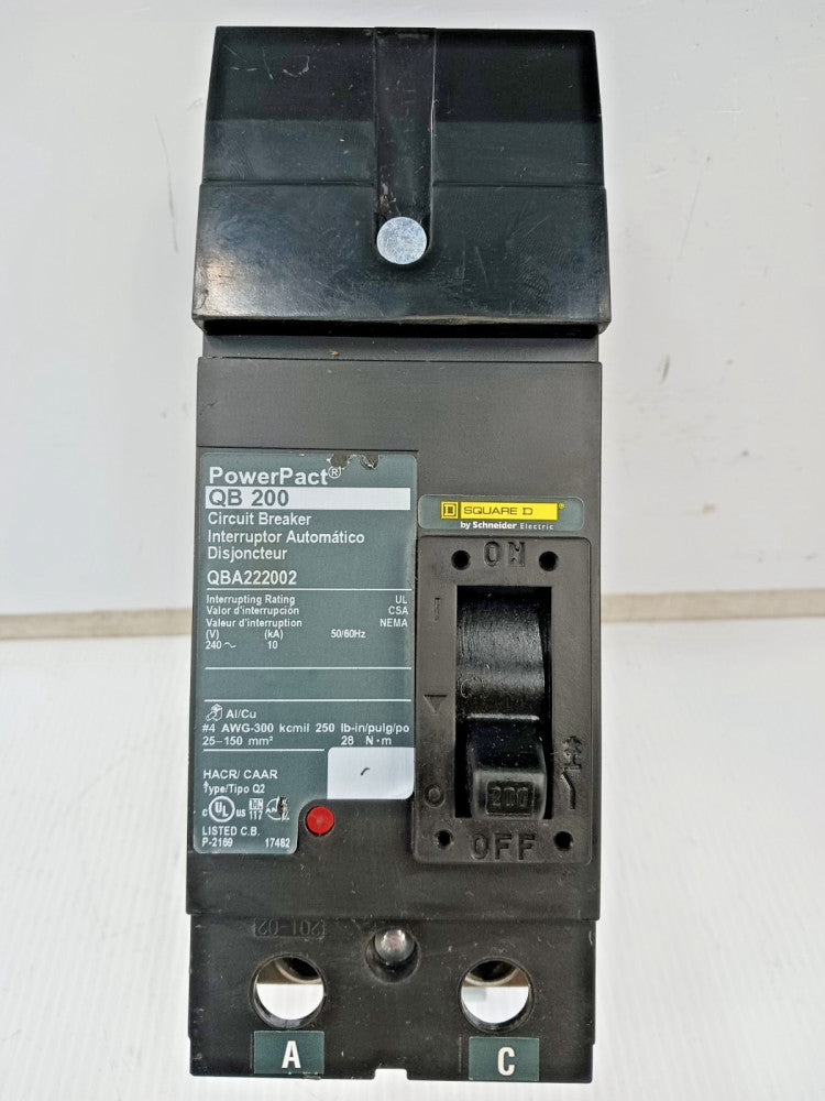 Square D PowerPact 200 Amp I-Line Circuit Breaker 2 Pole 240 VAC 10kA QBA222002