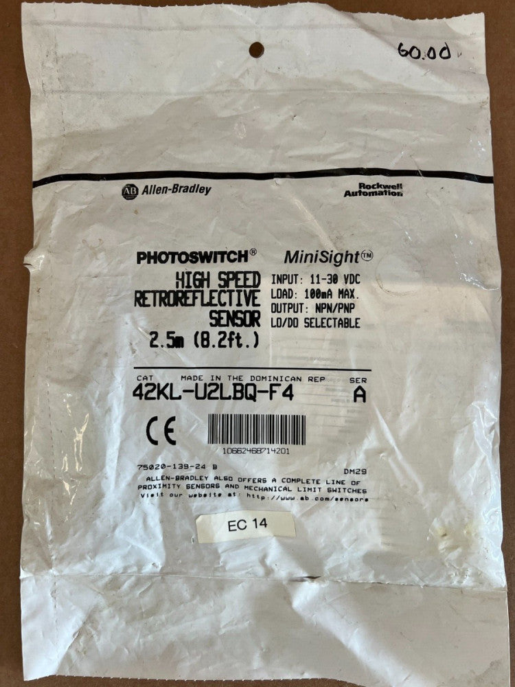 ALLEN BRADLEY, PHOTOSWITCH, MINISIGHT, 42KL-U2LBQ-F4 SENSOR, 2.5m, MAKE OFFER!