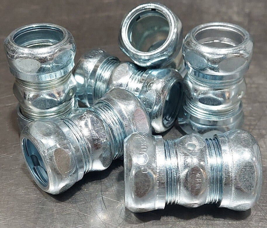 Lot of 6 - Crouse-Hinds Eaton 660S EMT Compression Coupling 1/2" Steel Fittings 