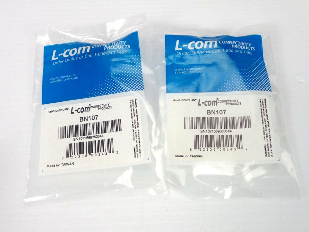 (2) BN107 L-COM Coaxial Adapter, BNC Male / N-Male (NEW in BAG)
