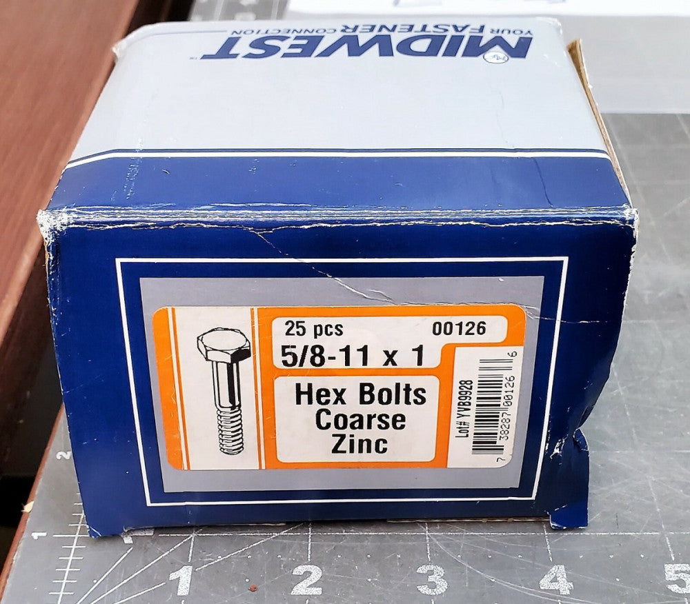 (QTY 25) 5/8"-11 x 1" Zinc Plated Steel Coarse Thread Hex Cap Screws [Z2B1] 