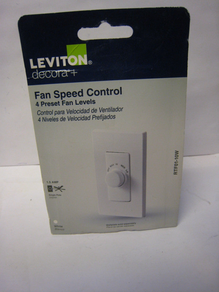 (1)-Leviton White 15A Single Pole 600W 4-Speed Fan Control Switch R24-RTF01-10W