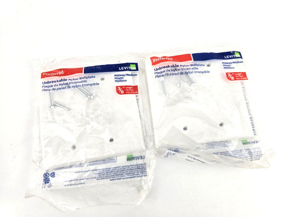 2pcs NOS Leviton PJ23-W 2-Gang No Blank Wallplate White Nylon