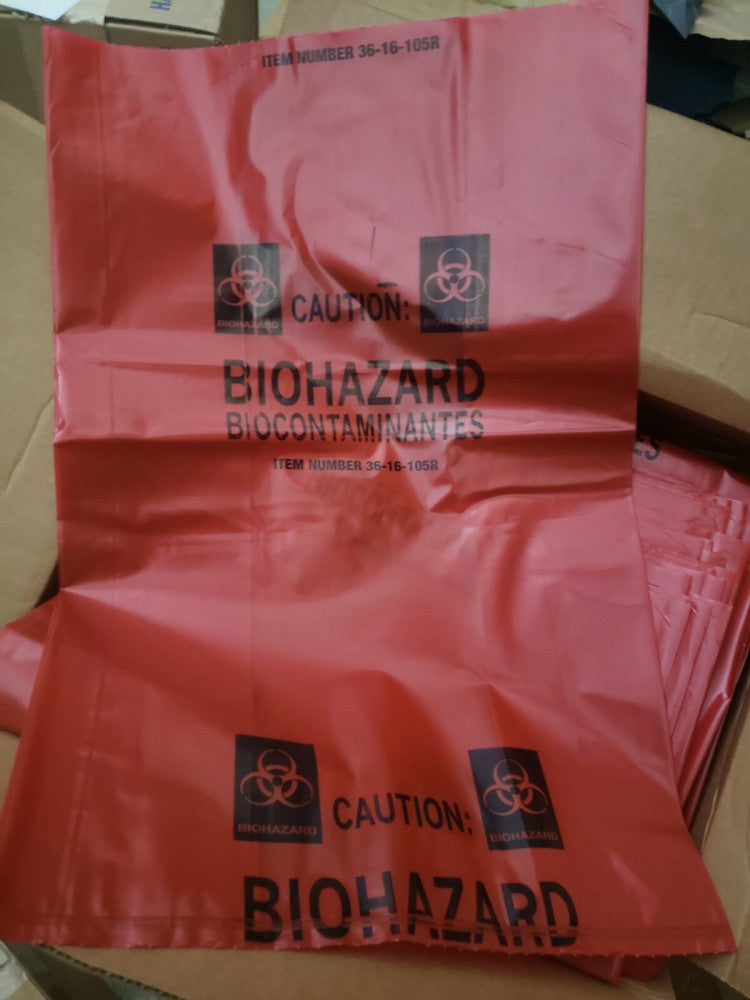 15" x 9" x 23" Red Biohazard Extra-Strength Trash Bags, 4 mil, (200 BAGS/CASE)