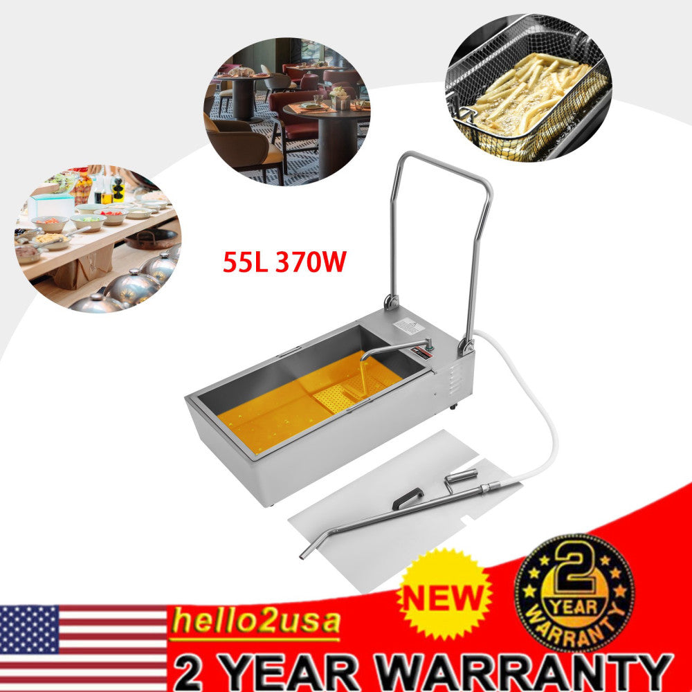 55L 370W Fryer Oil Filter Cart Machine Commercial Cooking Oil Filtration System