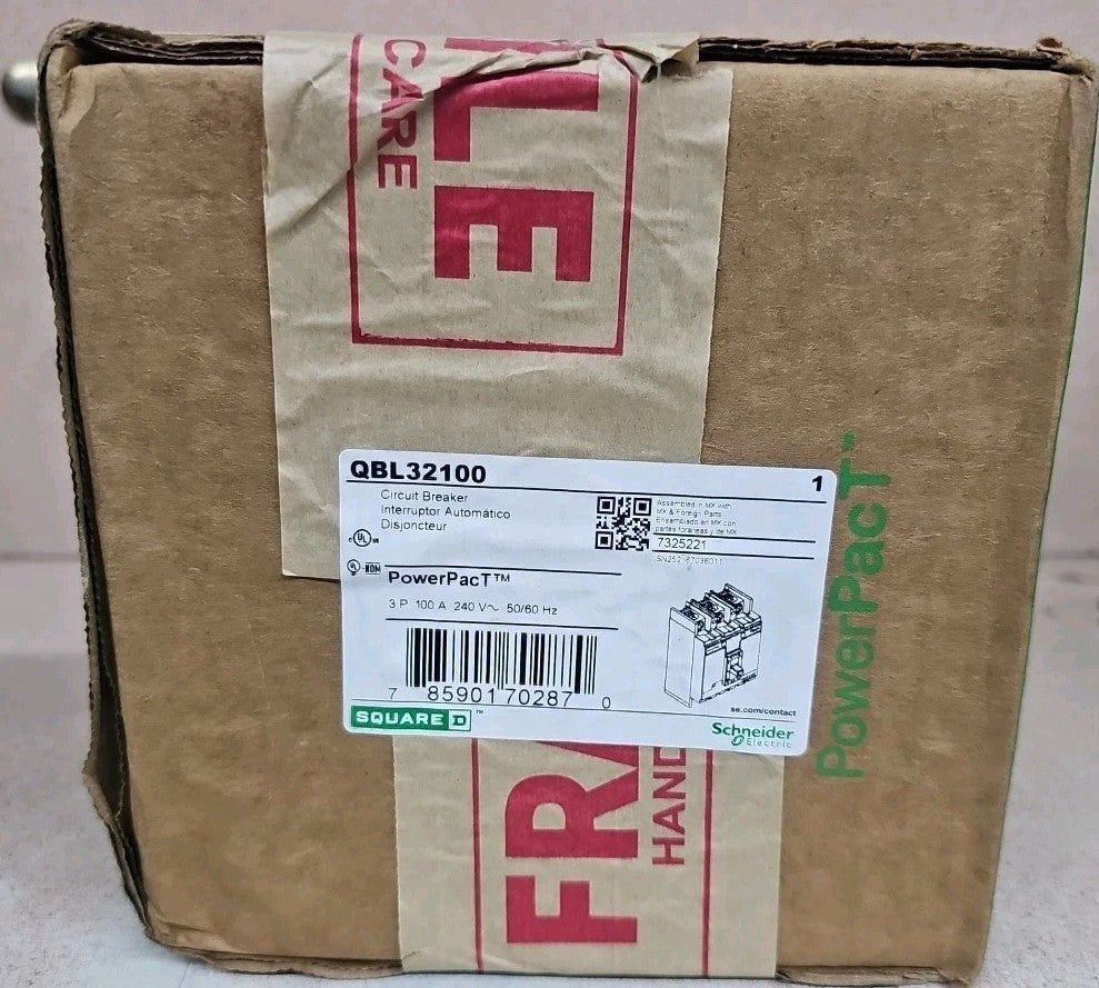 SQUARE D QBL32100 QBL FEED THRU POWERPACT 3 POLE 100AMP 240V CIRCUIT BREAKER