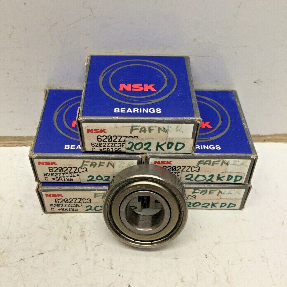 NSK 6202ZZC3 BEARING METAL SEALS 15x35x11 mm 6202 ZZ C3, =SKF 2Z, (LOT of 5)