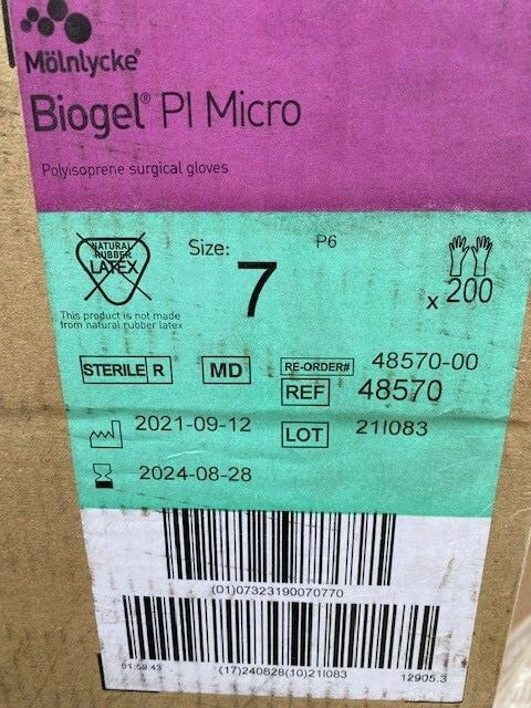 200 Pair Molnlycke Biogel PI Micro Polyisoprene Surgical Glove Size-7 48570