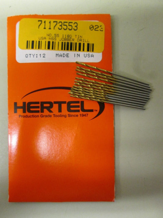 (12) #55 HSS 118 Degree Drill Point Angle Jobber Length Drill Bits NEW USA