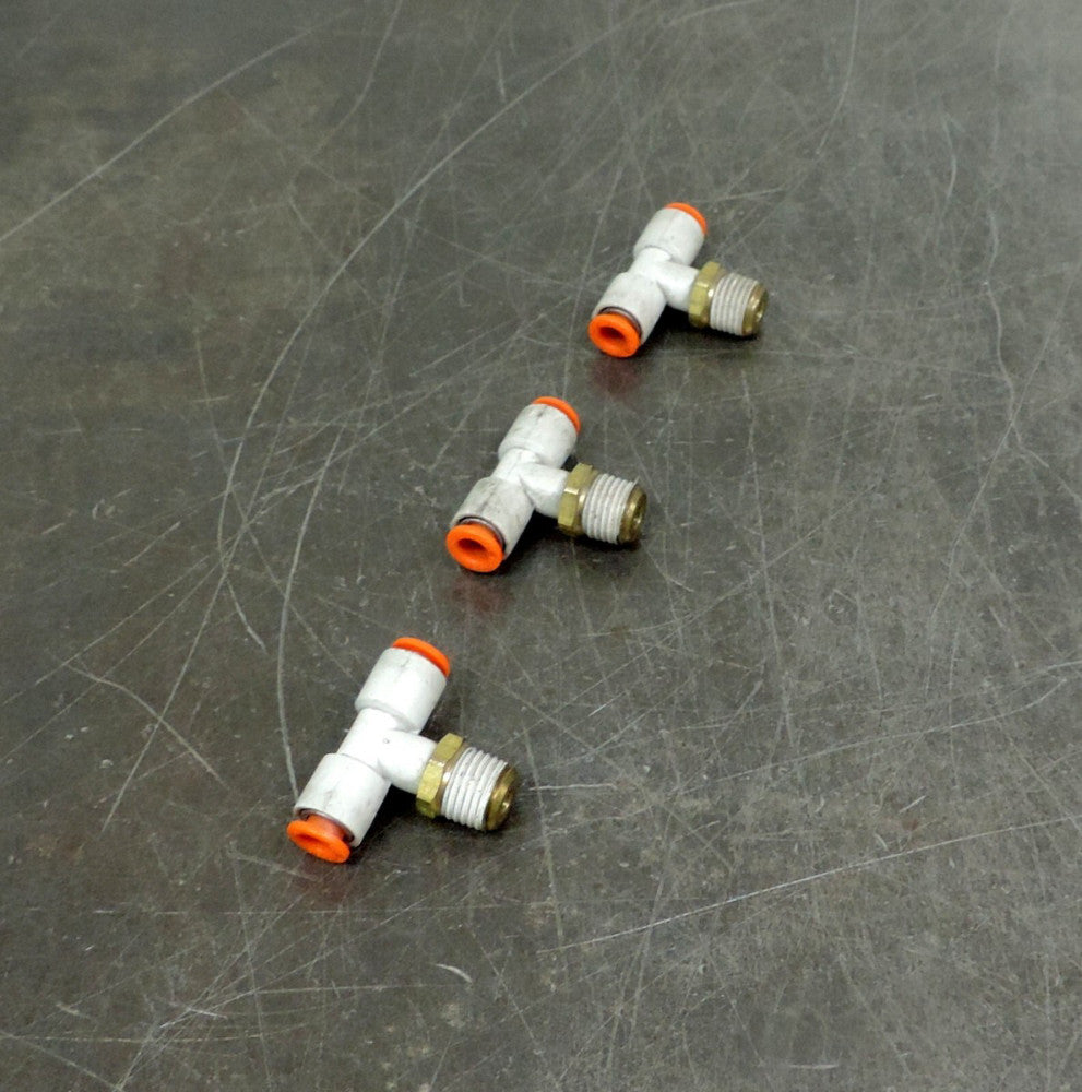 SMC 1/4" NPT X 1/4" Push to Connect Tee Fitting Lot of (3) Three