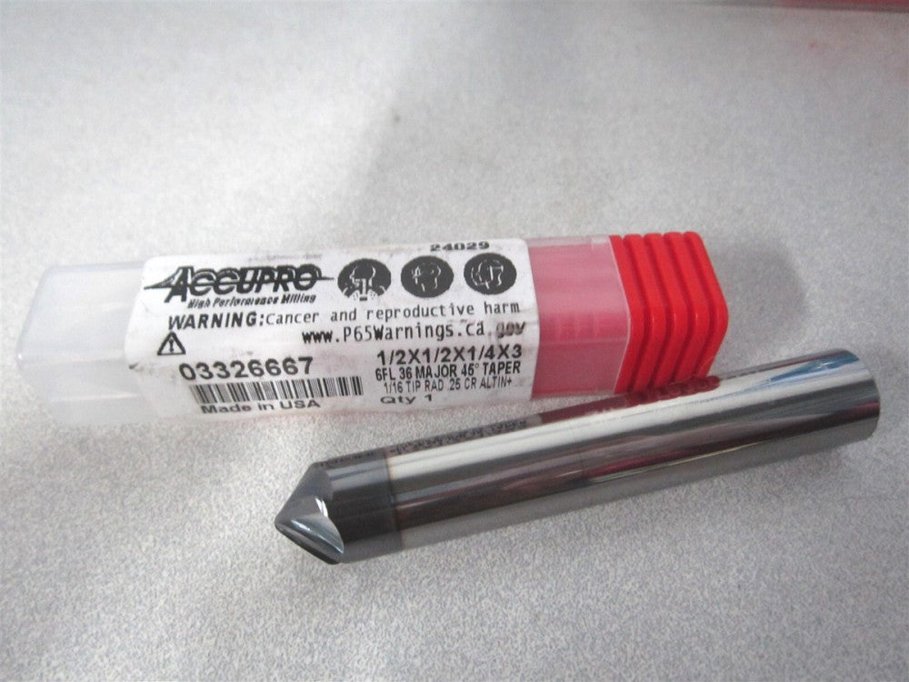 (14915655) 1/4" x 1/2" x 3" OAL Solid Carbide 6Fl Barrel Cutter End Mill