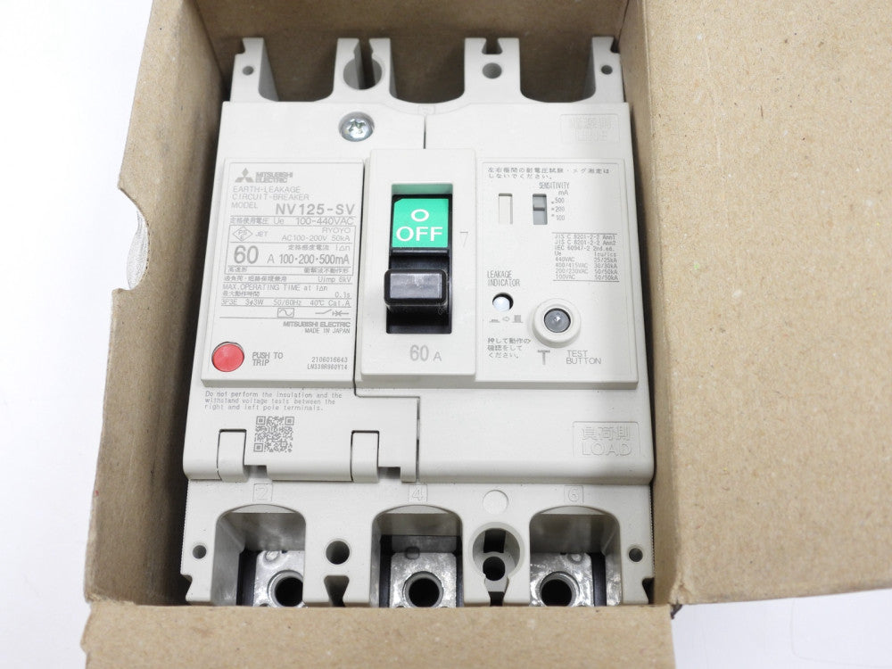 Mitsubishi NV125-SV 100-440VAC 3P 60A Earth Leakage Circuit Breaker