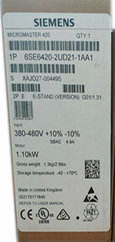 One Brand New Siemens 6SE6420-2UD21-1AA1 6SE6 420-2UD21-1AA1