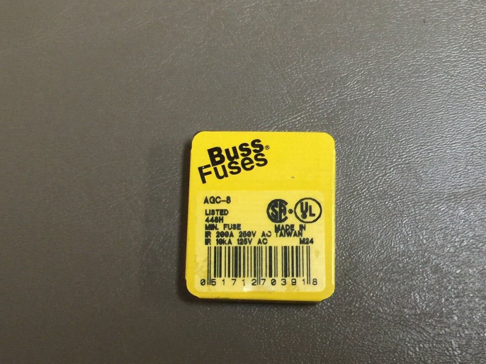 NEW Bussmann AGC-8 Fast Acting Fuses 8Amp 250V Lot of 5