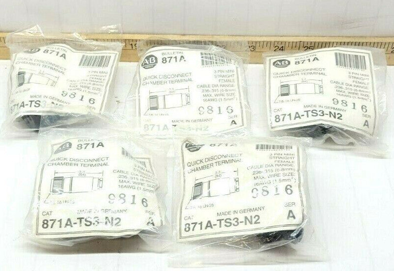 LOT OF 5 NEW ALLEN BRADLEY QUICK DISCONNECT CHAMBER TERMINAL 16 AWG  871A-TS3-N2