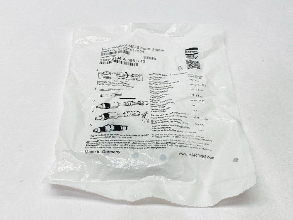 Harting HARAX M8-S Male 3-Pole Circular Connector M8 21021511305