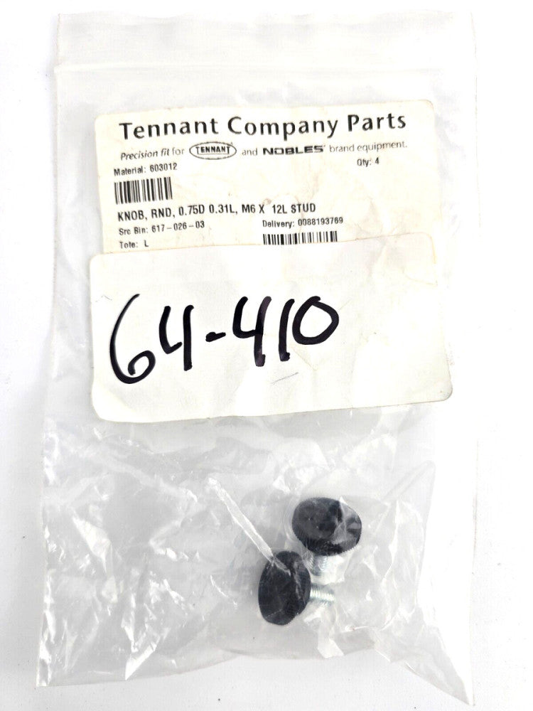 2pcs NOS Tennant KNOB, RND, 0.75D 0.31L, M6 X 12L STUD 603012