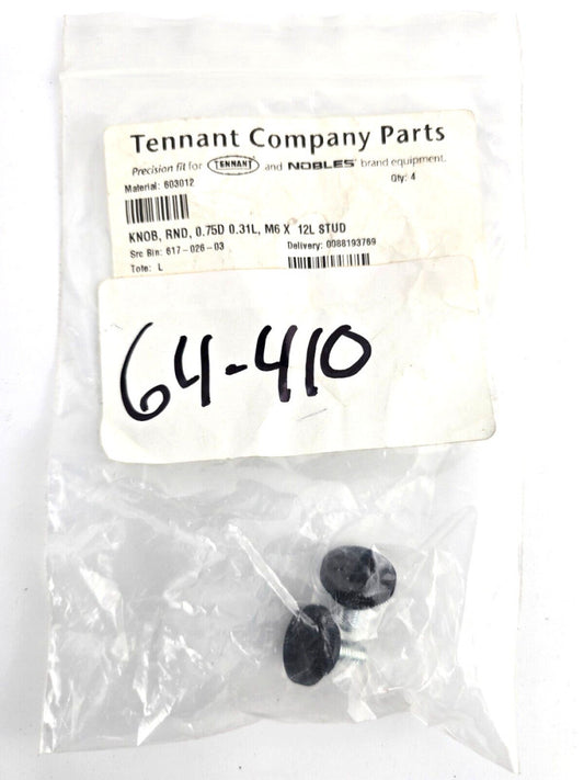 2pcs NOS Tennant KNOB, RND, 0.75D 0.31L, M6 X 12L STUD 603012