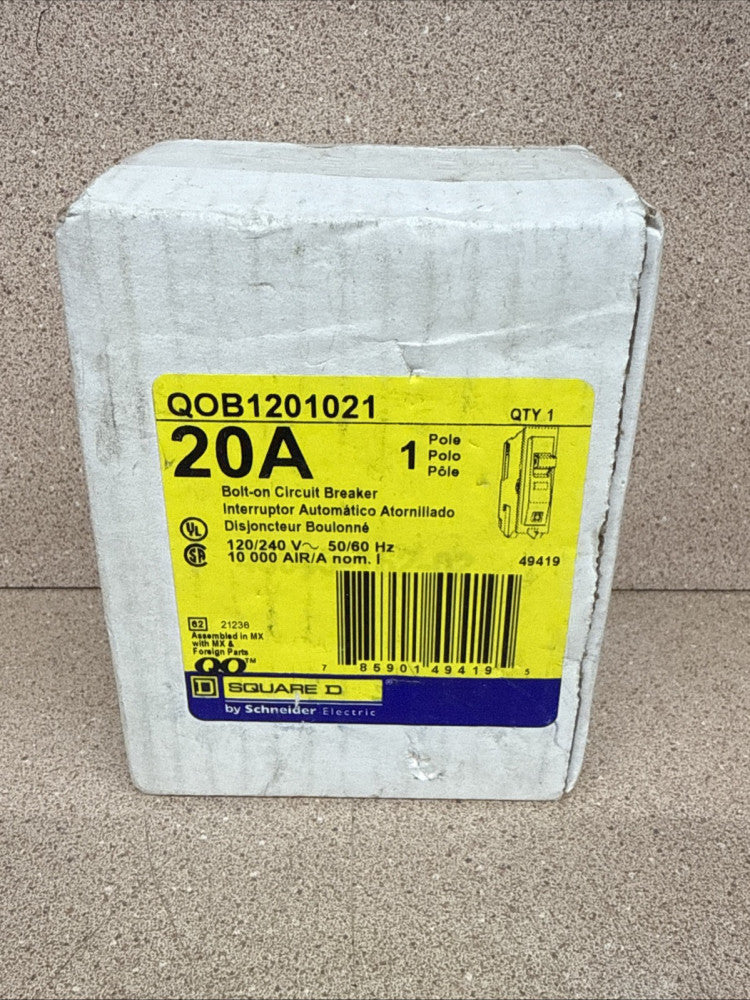 Square D QOB1201021 20A Bolt-on Circuit Breaker 1 Pole 120/240v New