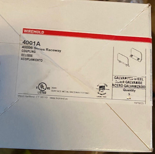 4001A Wiremold (BOX OF 5) 4000 Series Raceway Coupling (NEW)