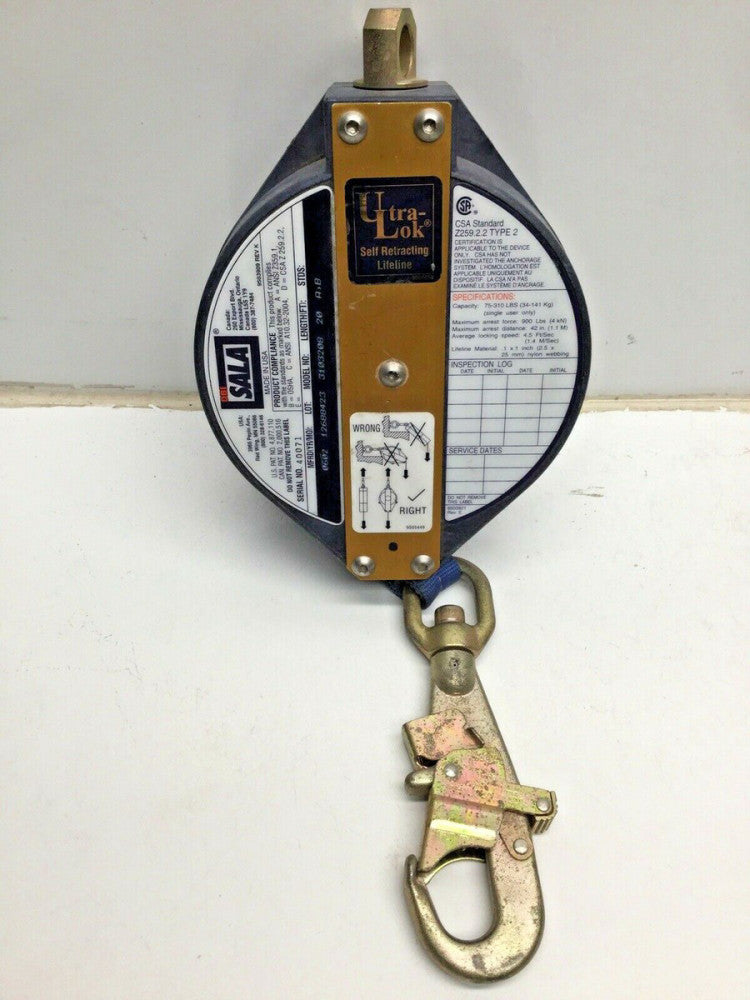 DBI SALA Ultra-Lok Self Retracting Lifeline, 3103208, 20’, 75-310LBS