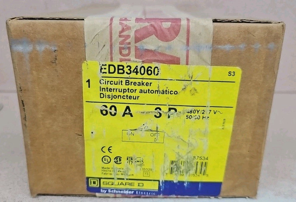 NEW Square D EDB EDB34060 3 Pole 60 Amp 480V Circuit Breaker NEW
