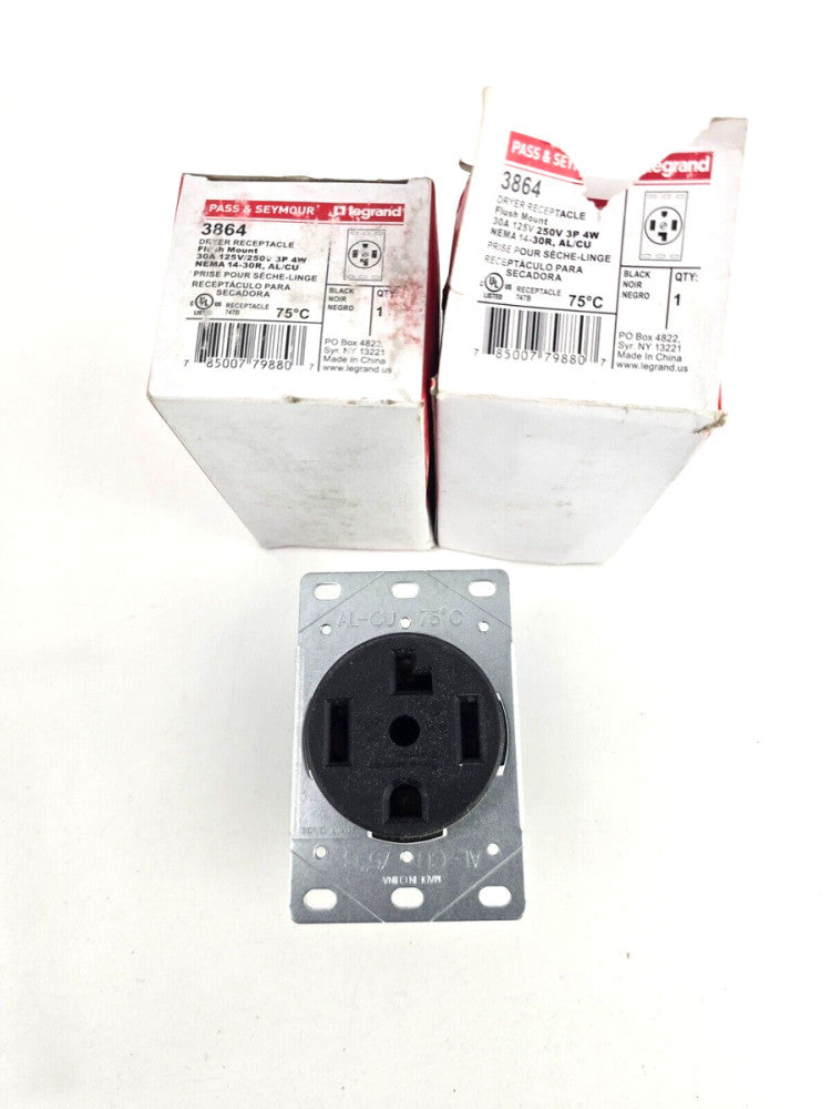 2pcs Legrand Pass And Seymour 30A 125V/250v 3864 Dryer RECEPTACLE