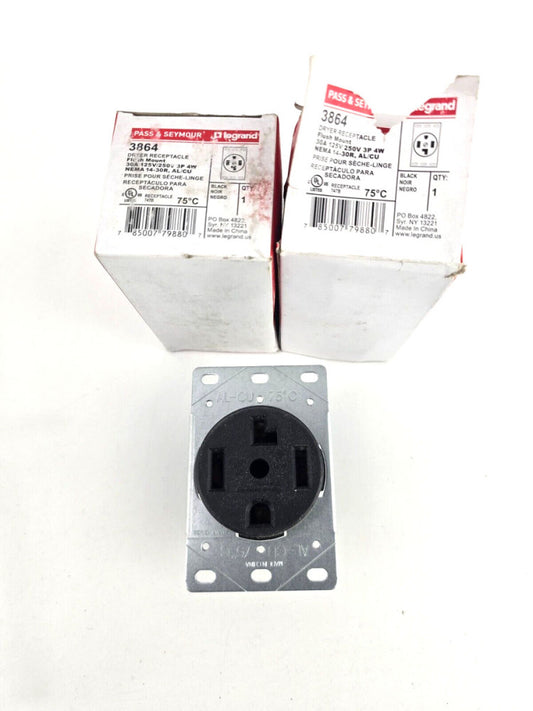 2pcs Legrand Pass And Seymour 30A 125V/250v 3864 Dryer RECEPTACLE