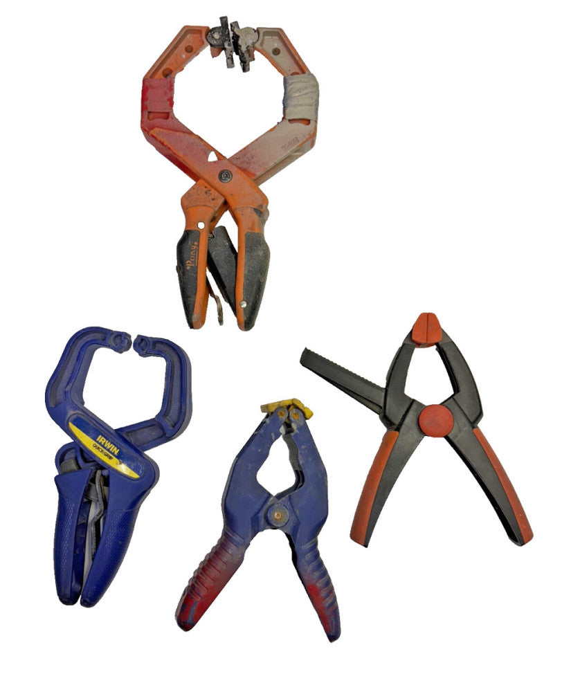 ASSORTED LOT OF 4, SPRING HAND CLAMPS, SQUARE NOSE JAW TIP