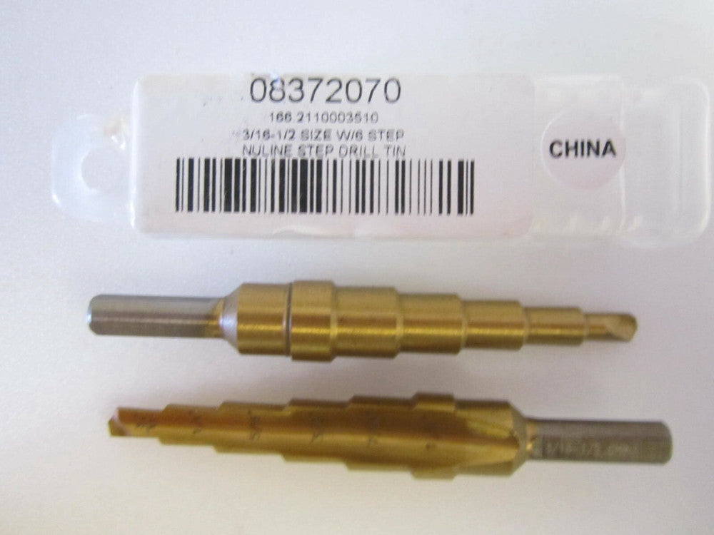 Nuline (8372021) 1/2 x 3/16 x 3/8" x 1/4" OAL 6 Step HSS Step Drill Bits - Qty 2