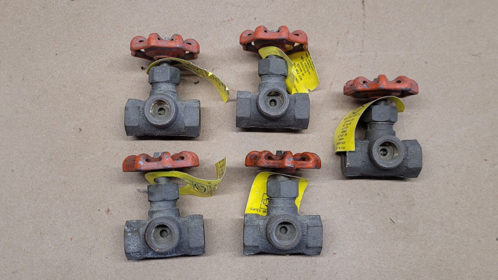 Lot of 5 United Brass Works 1/4" NPT 3 Way Globe Valves