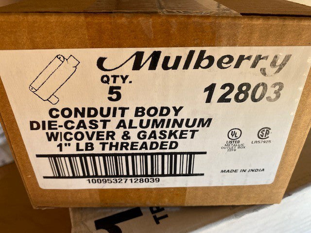 (5 Pack) Mulberry 1" LBs 12803 Aluminum Conduit Body Lid & Gasket EMT Rigid