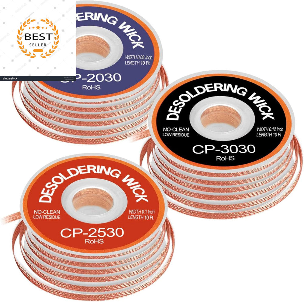 3 Pcs Premium Desoldering Wick Set, 10FT No Clean Low Residue Solder Wick Braid 