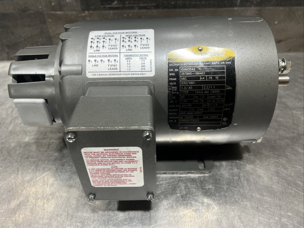 Baldor IDNM3542 230/460VAC 3/4 HP 1750 RPM 3-Phase Inverter Drive Motor NOS