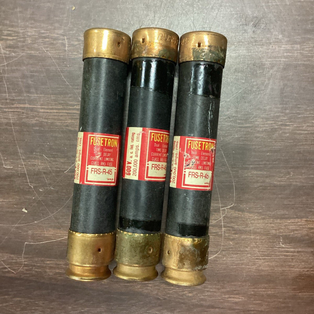Lot of 3 Bussmann Fusetron FRS-R-45 Fuse Dual Element Time Delay Class RK5 45A