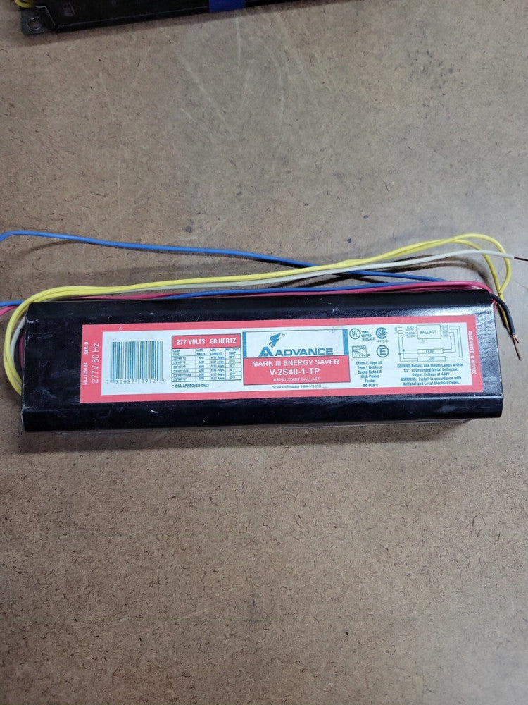 Advance Ballasts Mark III Energy Saver V-2S40-1-TP Flourescent Ballast 277V 