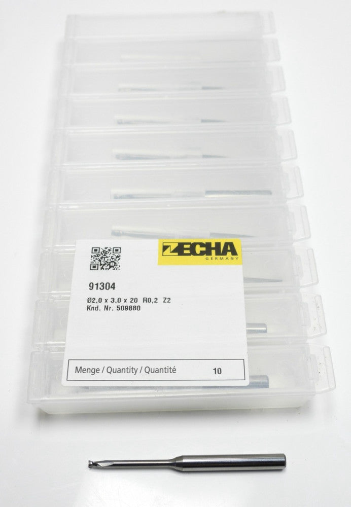 10pcs ZECHA 91304 2.0 x 3.0 x 20 mm R0.2 Z2 509880 Micro Mill Bits