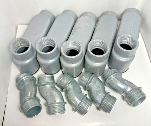 (Lot of 5) E121488 1" LB Conduit Elbow Body w/ Cover & 1" Offset Nipple