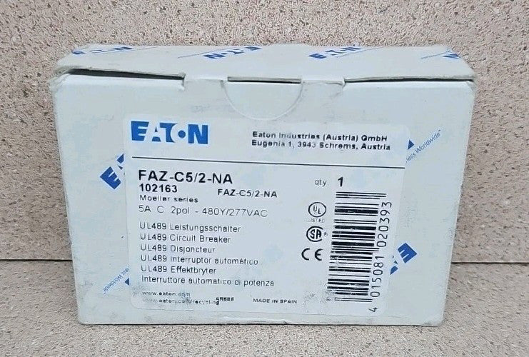 NEW Eaton FAZ-C5/2-NA  2 Pole 5 Amp 277/480V FAZC52NA Circuit Breaker