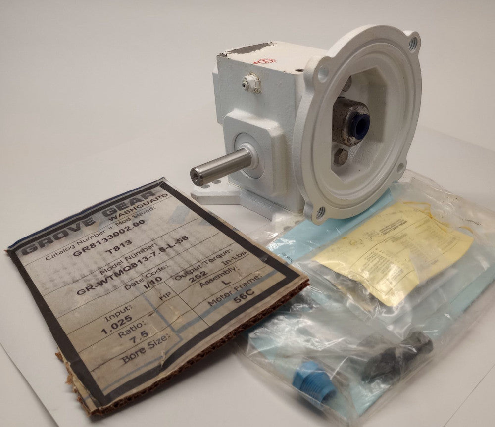 Grove Gear GR8133002.00 Used Gear Box WT813GR Ratio 7.5:1 GR-WTMQ813-7.5-L-56