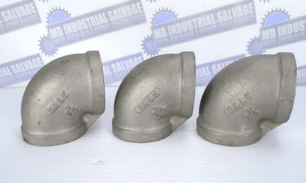 Lot of 3 - GALE - 316 Stainless 90° Elbows 1-1/2" Female NPT Threaded, 150 (NEW)
