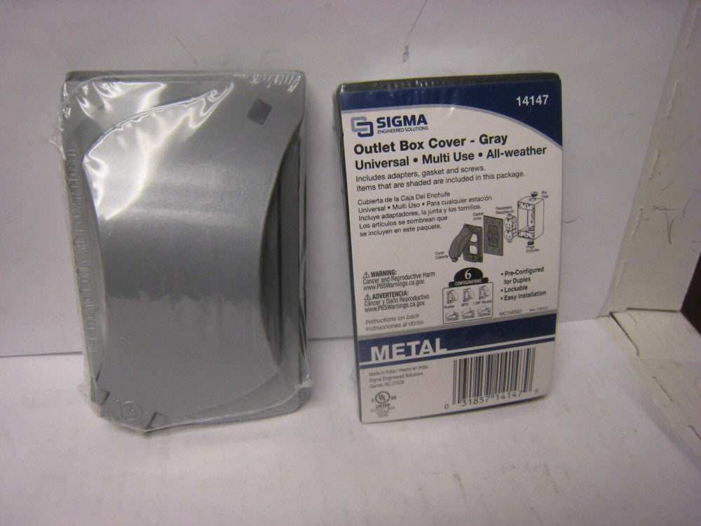 2 X Sigma Electronics Universal All Weather Gray Metal Outlet Box Cover #14147