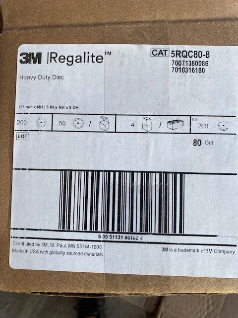 (200 PACK) 3M™ Regalite™ Heavy Duty Hookit™ Discs 5RQC80-8, 5 in x 8 DH, 80 grit