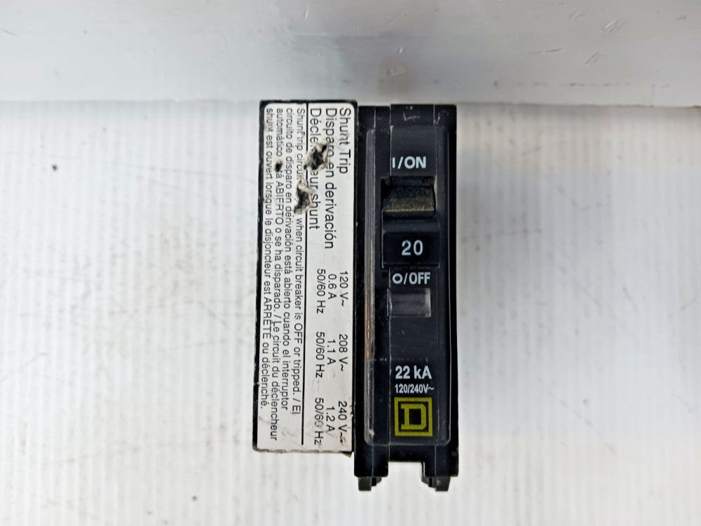 Square D 20 Amp Bolt-On Circuit Breaker w/ Shunt Trip 1P 240 VAC QOB120VH1021