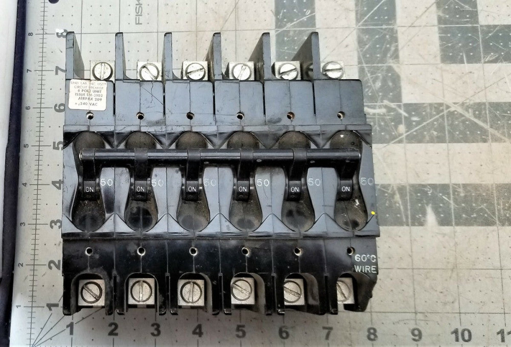 Airpax 209 Series 6 Pole 50A Breaker Tested Working Pull [C10S3]