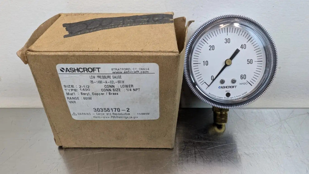 Ashcroft 25-1490-A-02-60IW Pressure Gauge 60 i.w. 2-1/2"