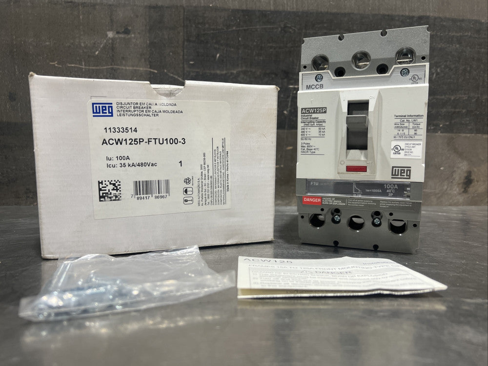 WEG ACW125P-FTU100-3 Circuit Breaker. NOS Surplus