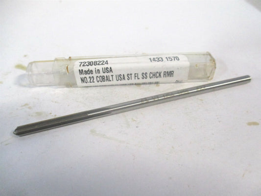 (1433-0.1570) #22 1" x 4" OAL 6Fl Straight Shank Cobalt RH Chucking Reamer 